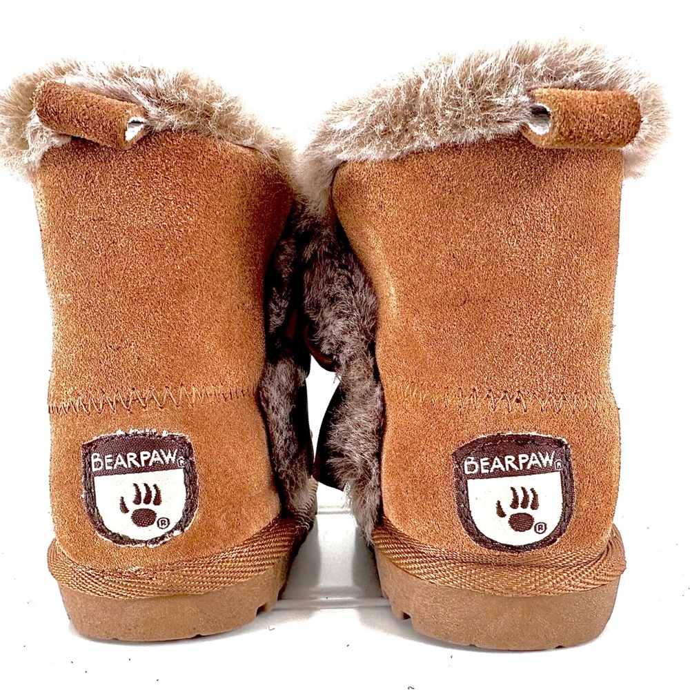 Children’s BEAR PAW Suede Brown Faux Fur Trimmed Boot with Bow Size 4 - Picture 3 of 12